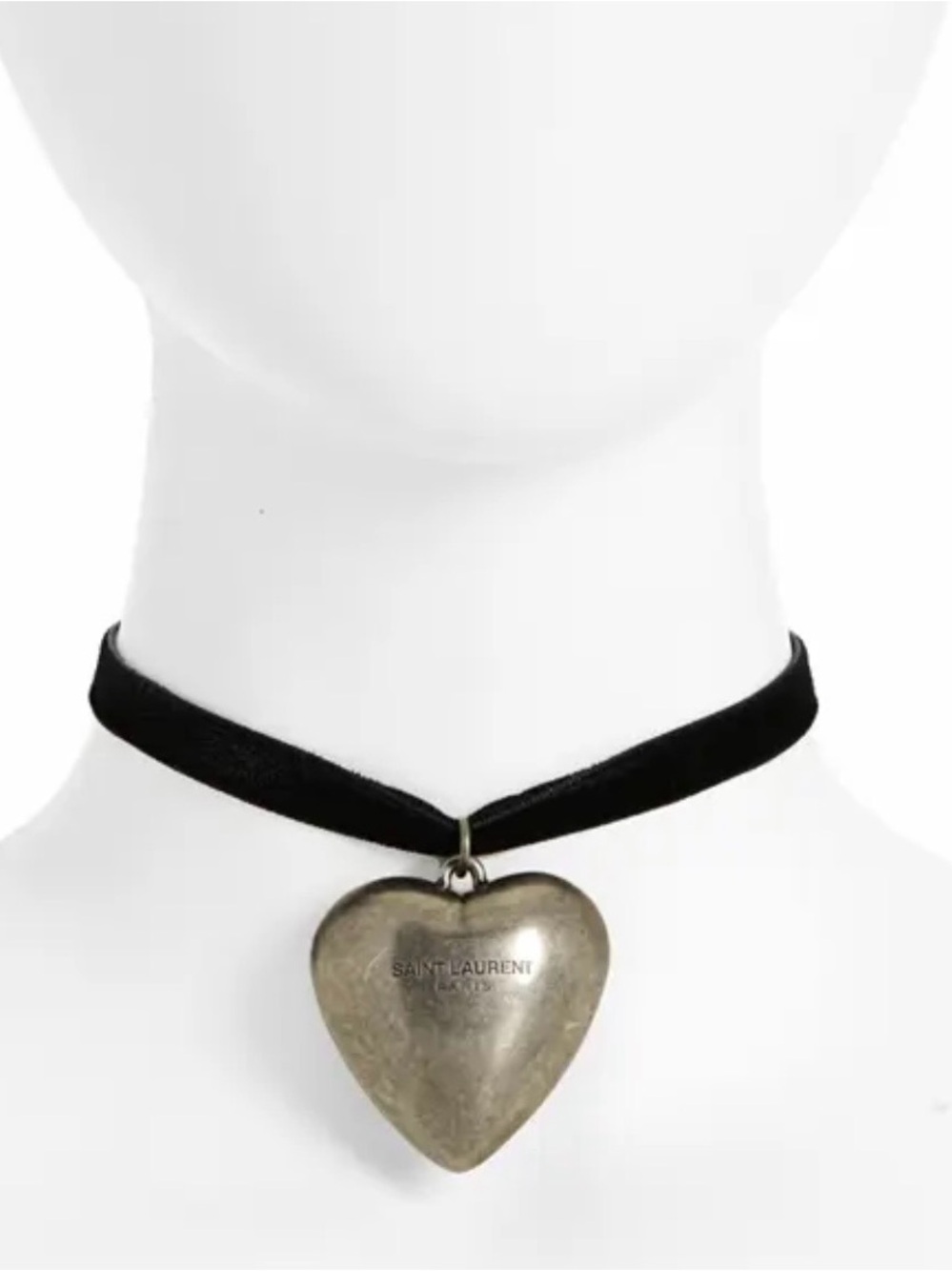 ⭐️Saint Laurent⭐️Silver oversized Heart Pendant Necklace/choker in Black - Picture 2 of 7